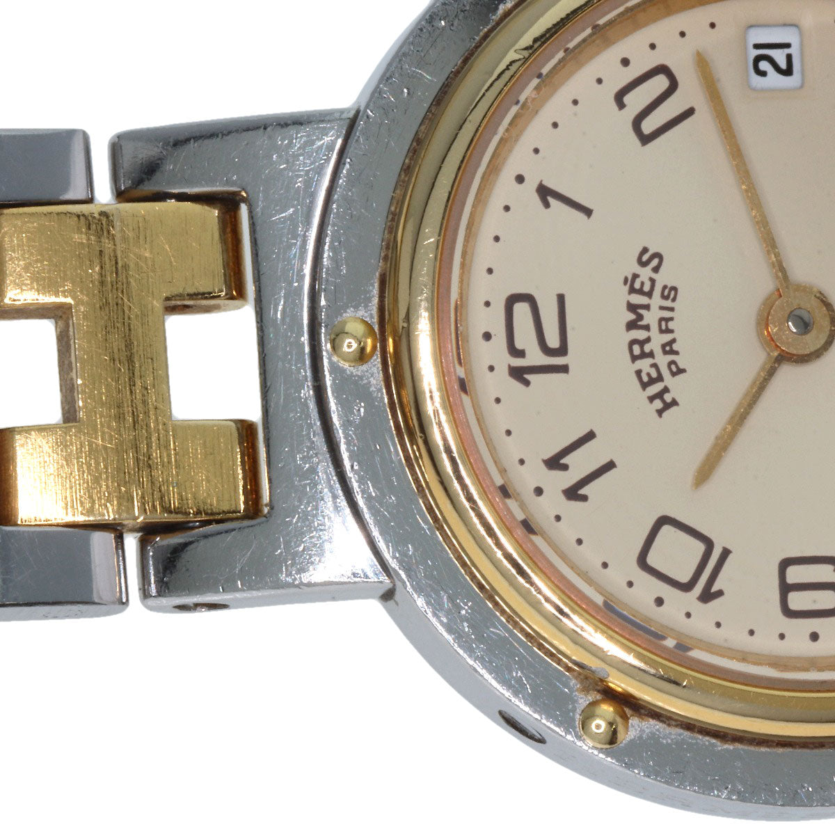 HERMES Watches Quartz Stainless Steel , SSxGP gold Clipper Old Belt Ivory dial Women  d
