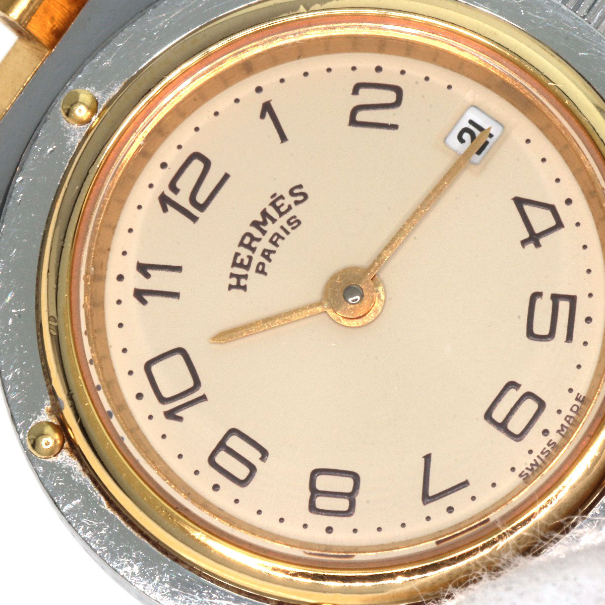 HERMES Watches Quartz Stainless Steel , SSxGP gold Clipper Old Belt Ivory dial Women  d