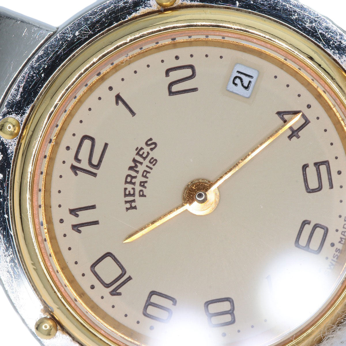 HERMES Watches Quartz Stainless Steel , SSxGP gold Clipper Old Belt Ivory dial Women  d