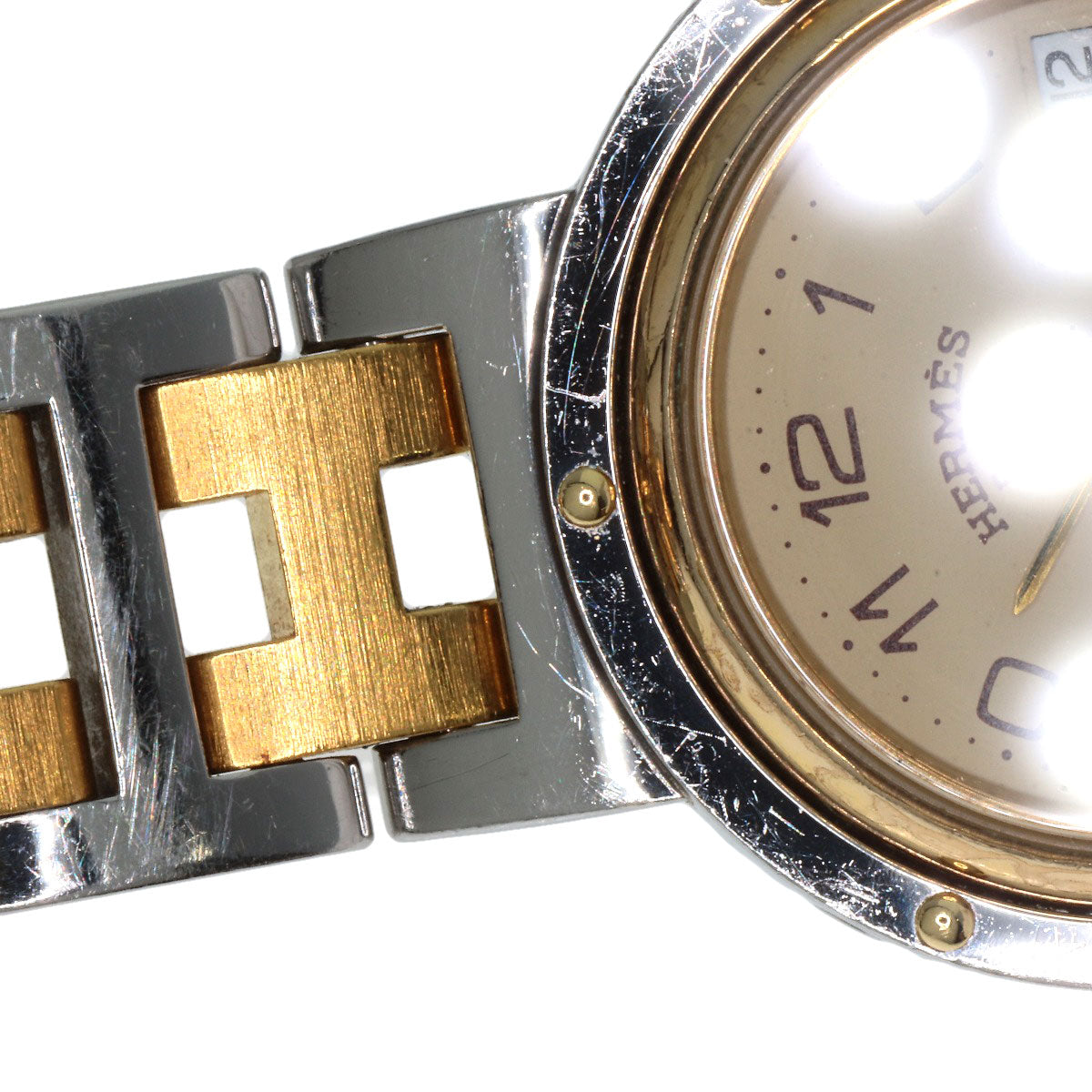 HERMES Watches Quartz Stainless Steel , SSxGP gold Clipper Old Belt Ivory dial Women  d