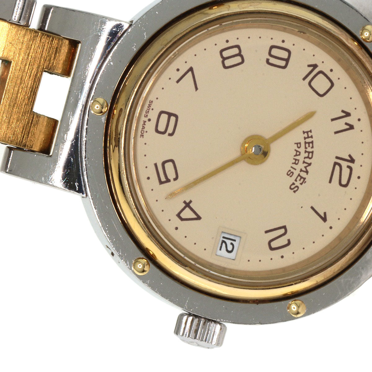 HERMES Watches Quartz Stainless Steel , SSxGP gold Clipper Old Belt Ivory dial Women  d
