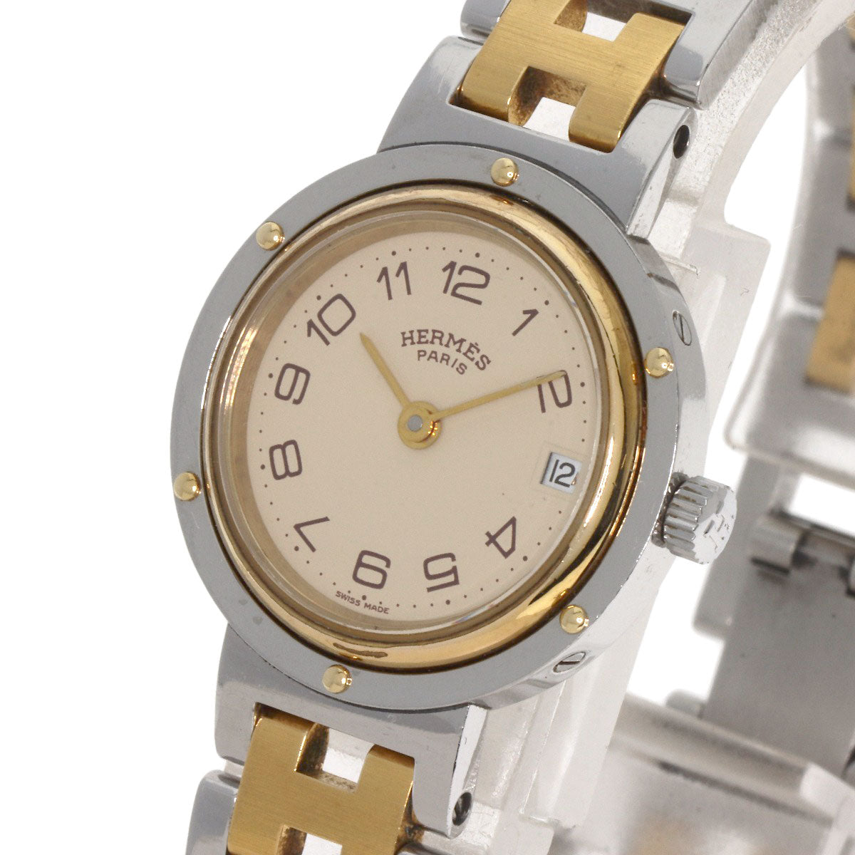 HERMES Watches Quartz Stainless Steel , SSxGP gold Clipper Old Belt Ivory dial Women  d