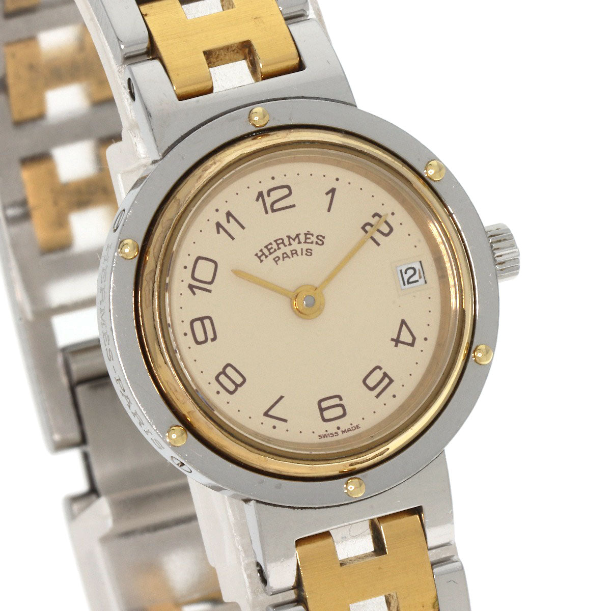 HERMES Watches Quartz Stainless Steel , SSxGP gold Clipper Old Belt Ivory dial Women  d