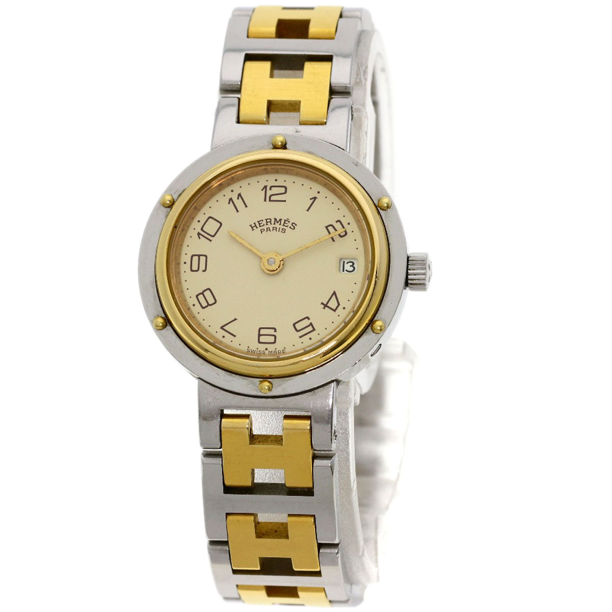 HERMES Watches Quartz Stainless Steel , SSxGP gold Clipper Ivory dial Women  d