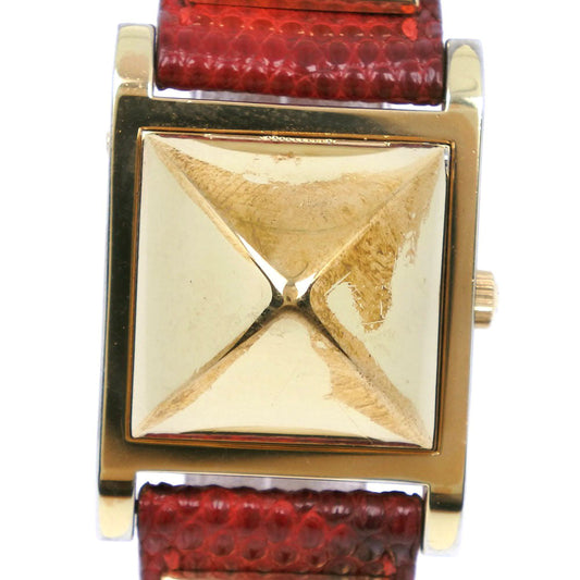 HERMES Watches Quartz Plated Gold , Leather gold Medor White dial Women  d