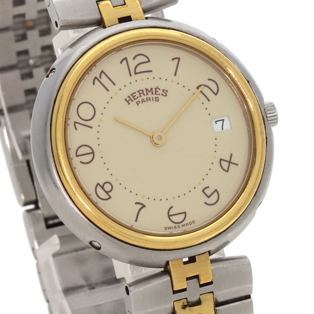 HERMES Watches Quartz Stainless Steel , SSxGP gold profile cream dial mens  d
