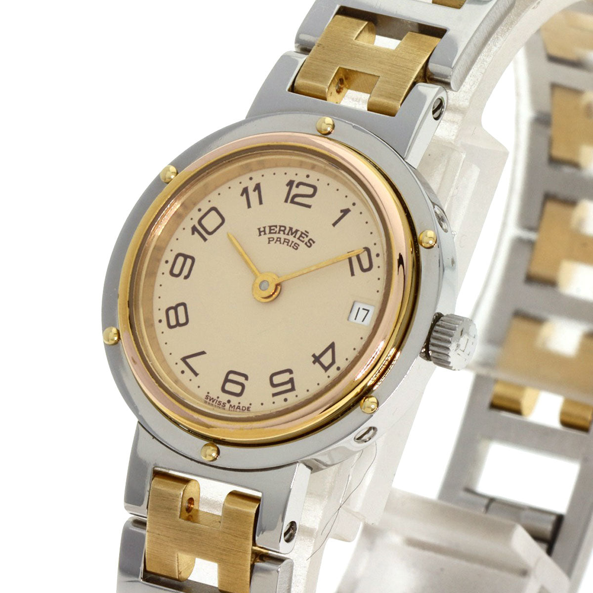 HERMES Watches Quartz Stainless Steel Silver Clipper old type Ivory dial