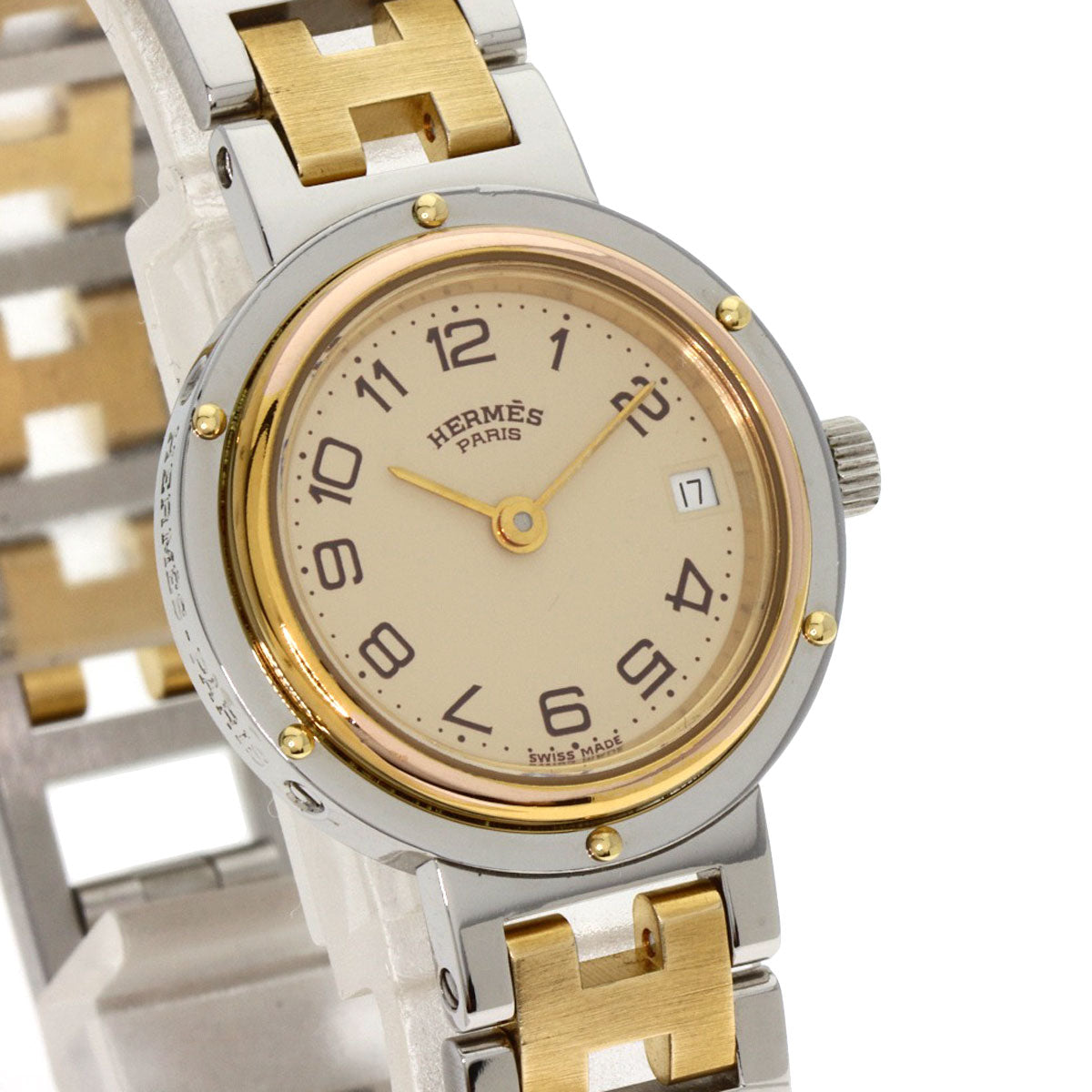 HERMES Watches Quartz Stainless Steel Silver Clipper old type Ivory dial