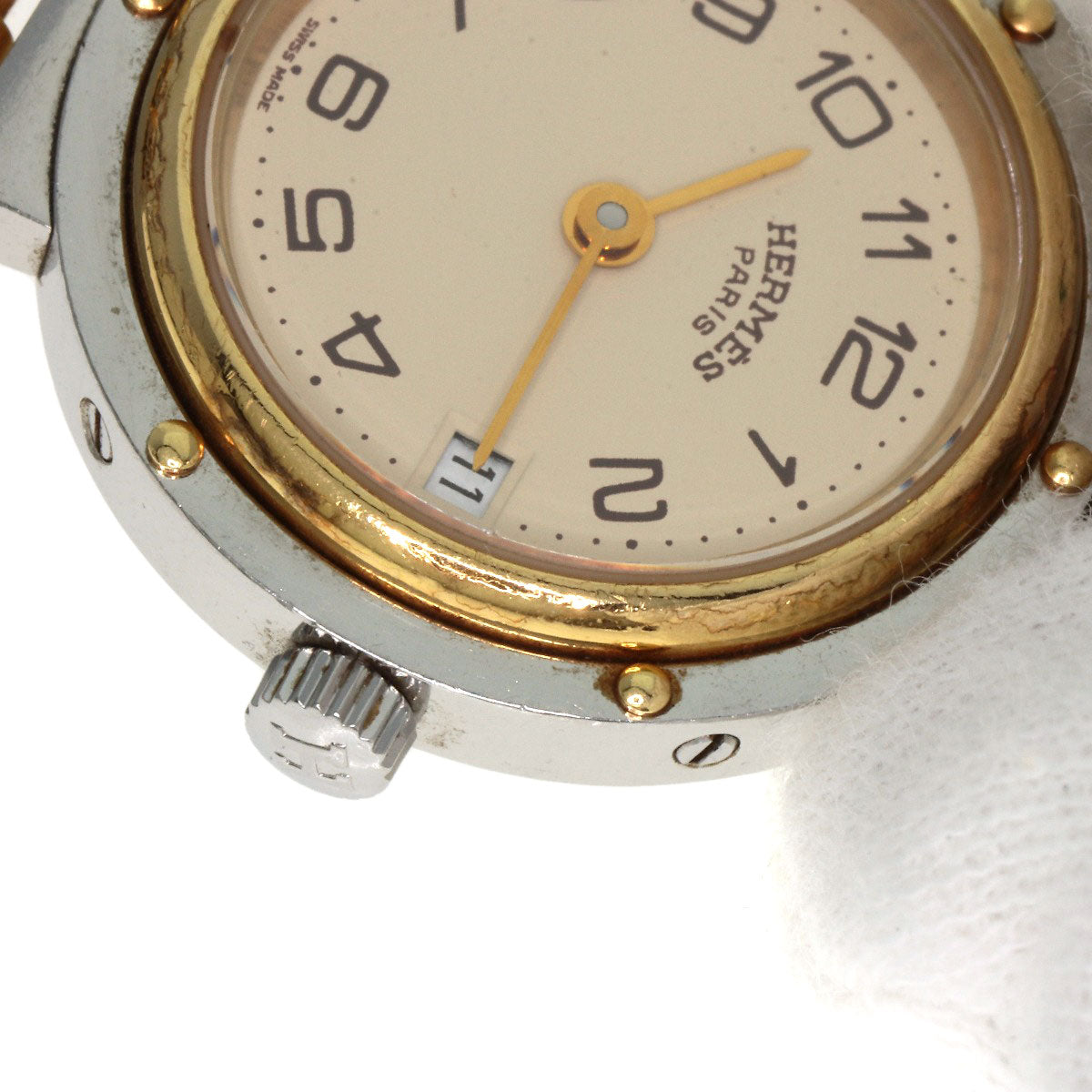 HERMES Watches Quartz Stainless Steel , SSxGP gold Clipper Old Belt cream dial Women  d