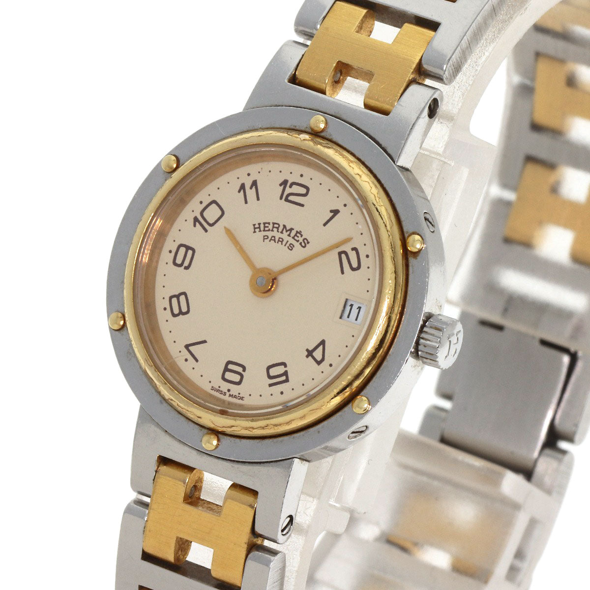 HERMES Watches Quartz Stainless Steel , SSxGP gold Clipper Old Belt cream dial Women  d