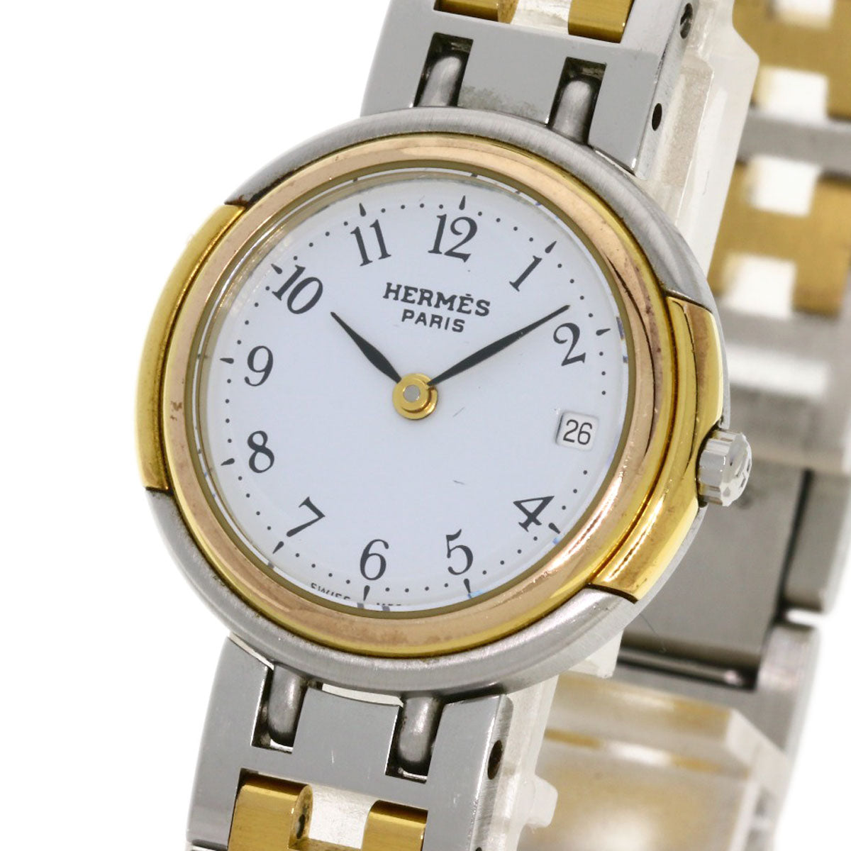 HERMES Watches Quartz Stainless Steel, Combination Silver Windsor white dial Women  d