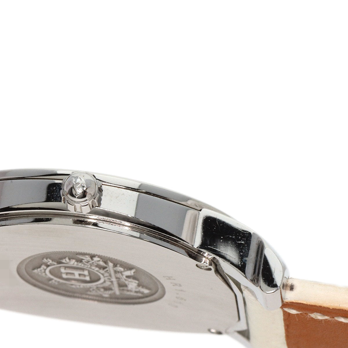 HERMES Watches Quartz HR1.510 Stainless Steel, Leather Silver H watch Rondo white dial Women  d