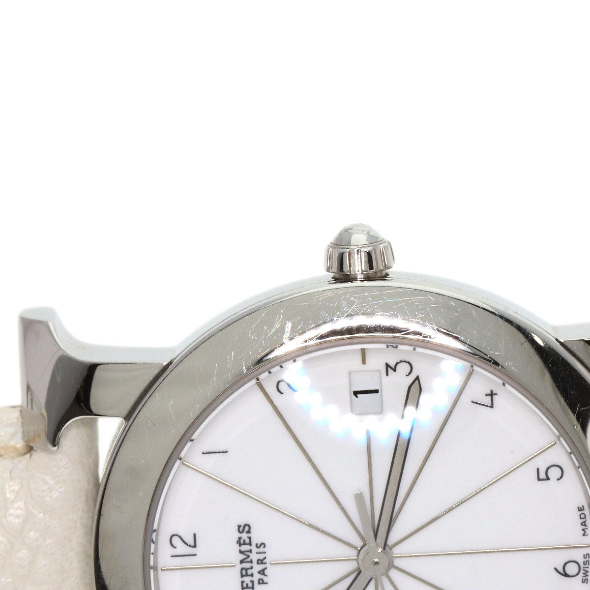 HERMES Watches Quartz HR1.510 Stainless Steel, Leather Silver H watch Rondo white dial Women  d