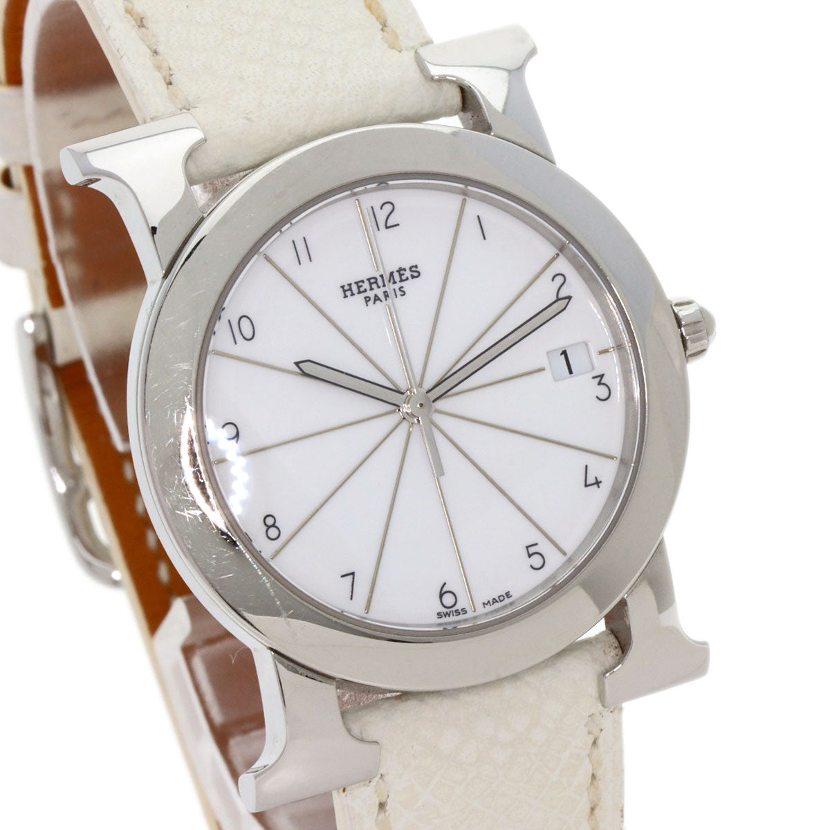 HERMES Watches Quartz HR1.510 Stainless Steel, Leather Silver H watch Rondo white dial Women  d