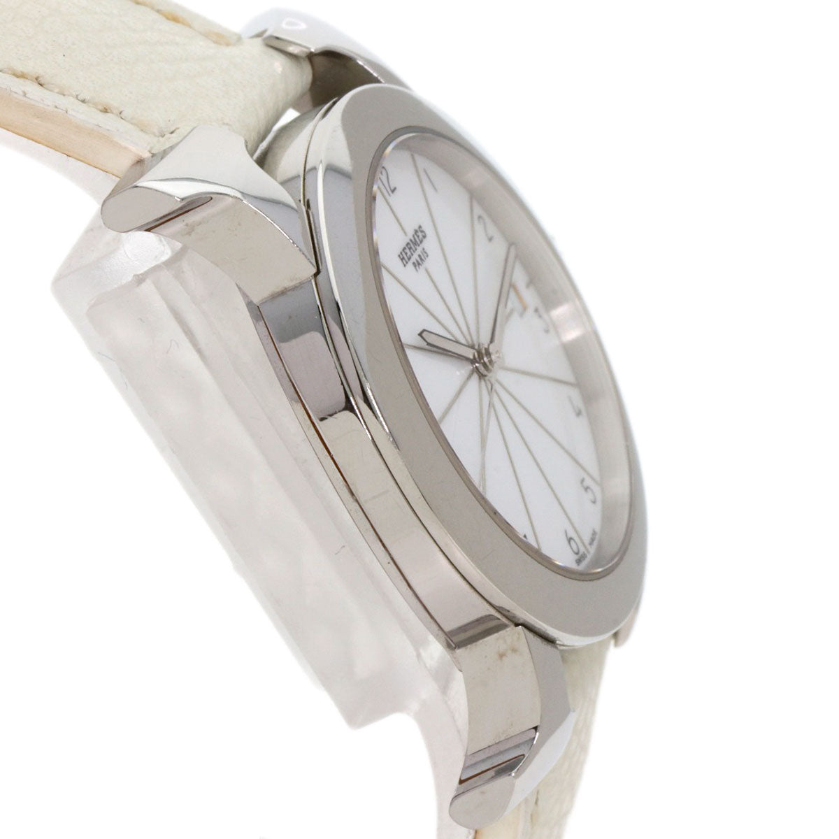 HERMES Watches Quartz HR1.510 Stainless Steel, Leather Silver H watch Rondo white dial Women  d