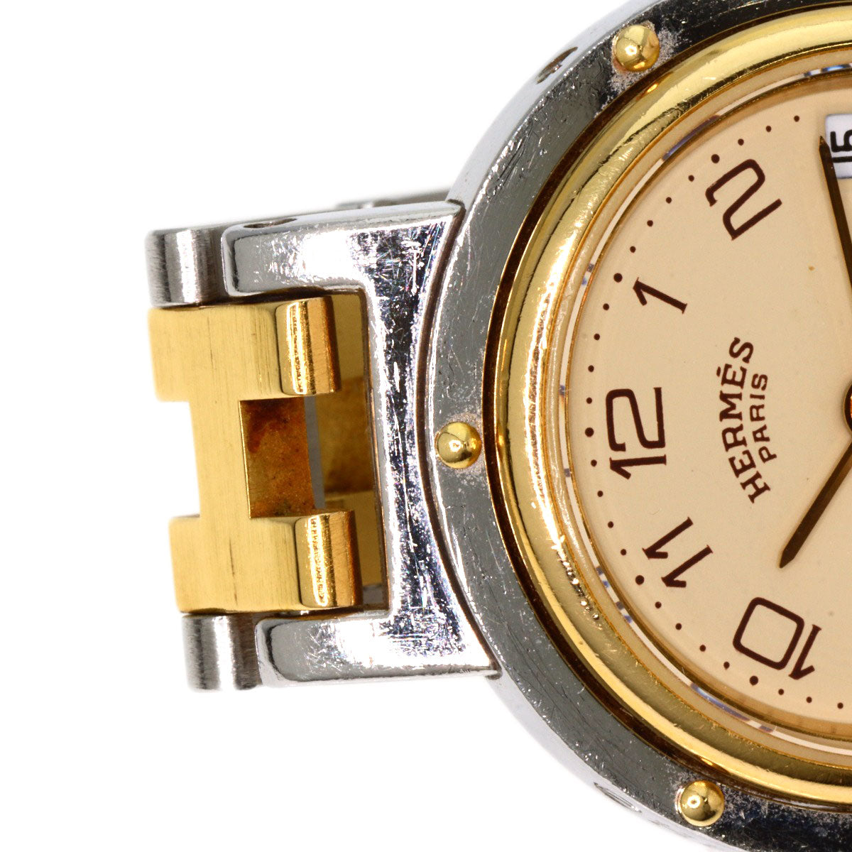 HERMES Watches Quartz Stainless Steel , SSxGP gold Clipper Old Belt Ivory dial Women  d