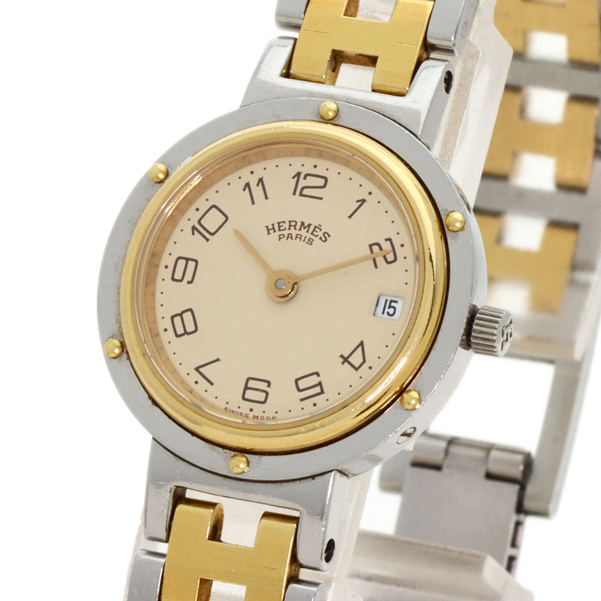 HERMES Watches Quartz Stainless Steel , SSxGP gold Clipper Old Belt Ivory dial Women  d