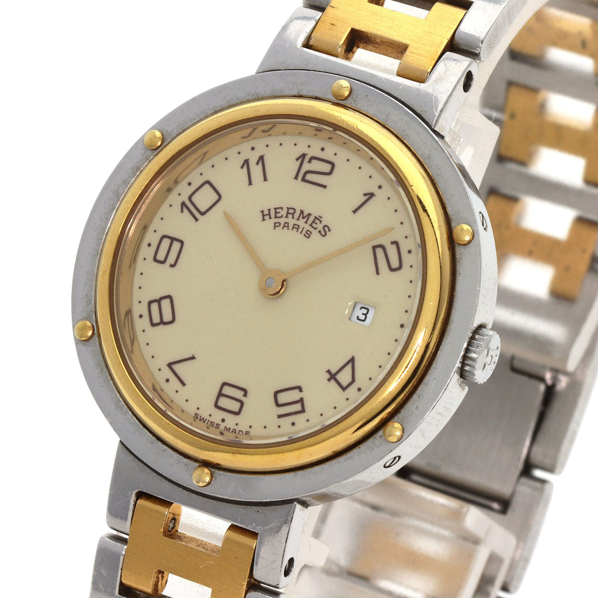 HERMES Watches Quartz Stainless Steel , SSxGP gold Clipper Ivory dial Women  d