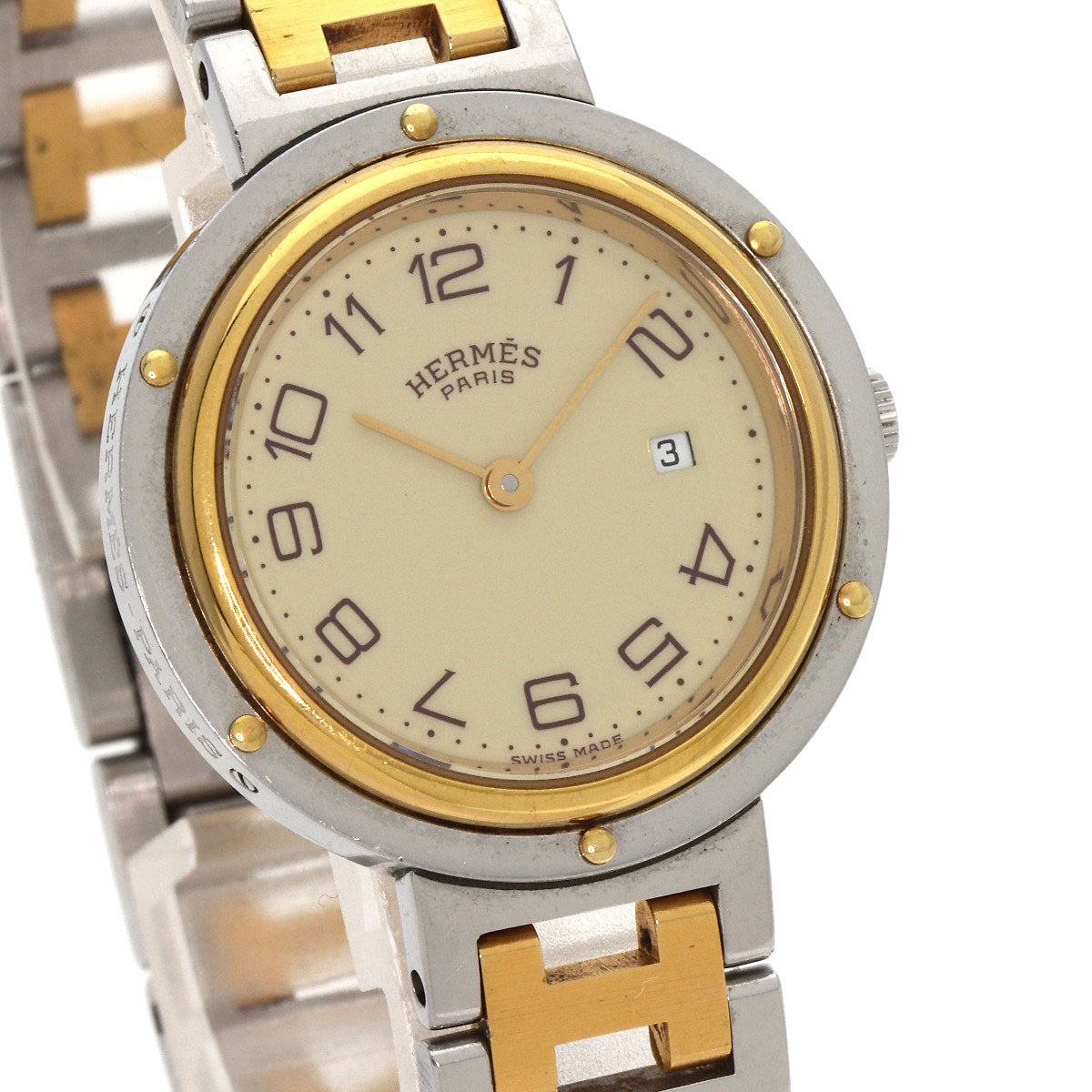 HERMES Watches Quartz Stainless Steel , SSxGP gold Clipper Ivory dial Women  d