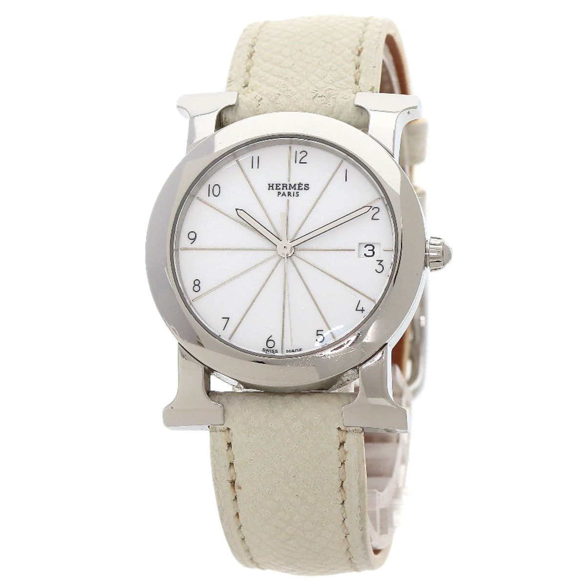 HERMES Watches Quartz HR1.510 Stainless Steel, Leather Silver H watch Rondo white dial Women  d