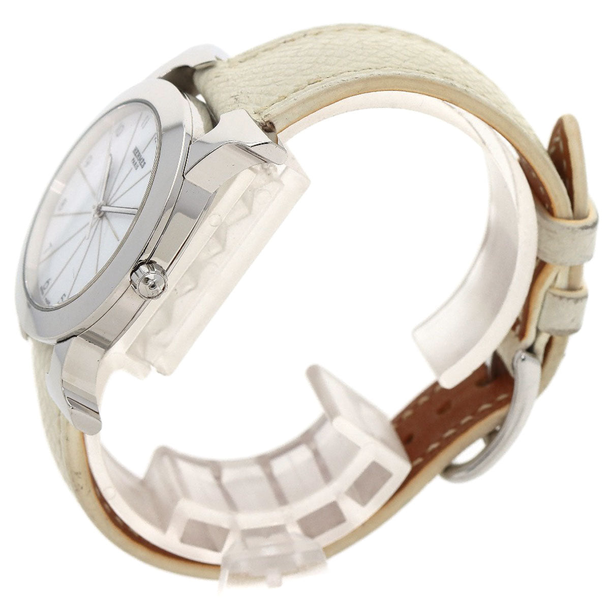 HERMES Watches Quartz HR1.510 Stainless Steel, Leather Silver H watch Rondo white dial Women  d