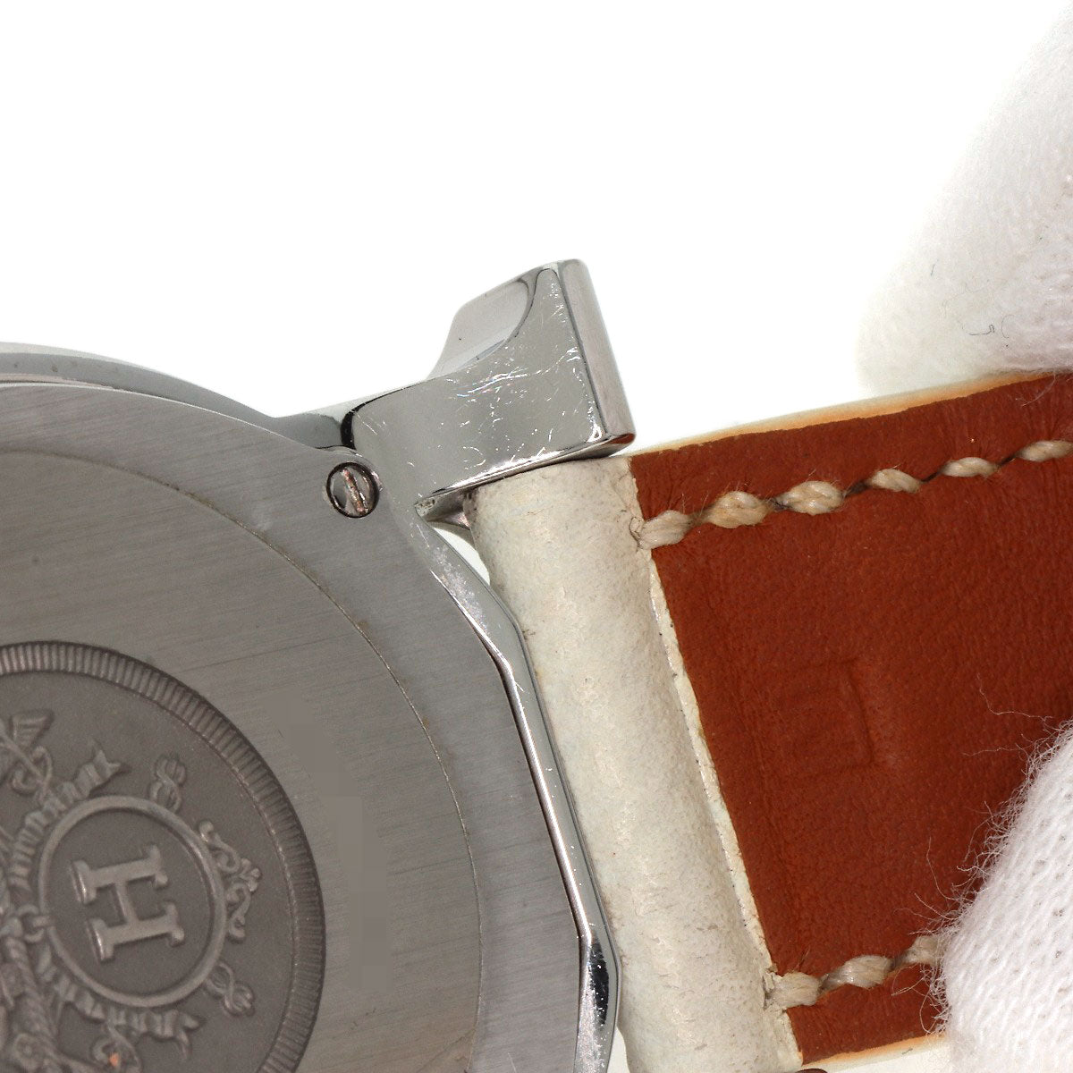 HERMES Watches Quartz HR1.510 Stainless Steel, Leather Silver H watch Rondo white dial Women  d