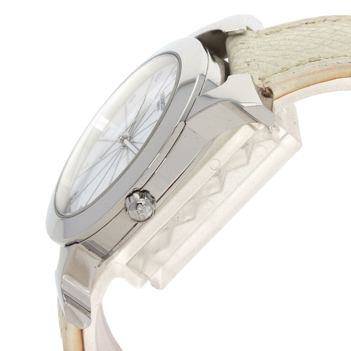 HERMES Watches Quartz HR1.510 Stainless Steel, Leather Silver H watch Rondo white dial Women  d