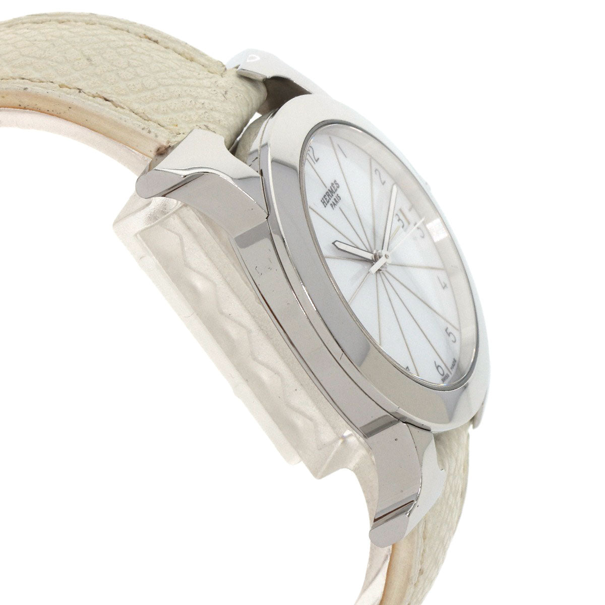 HERMES Watches Quartz HR1.510 Stainless Steel, Leather Silver H watch Rondo white dial Women  d