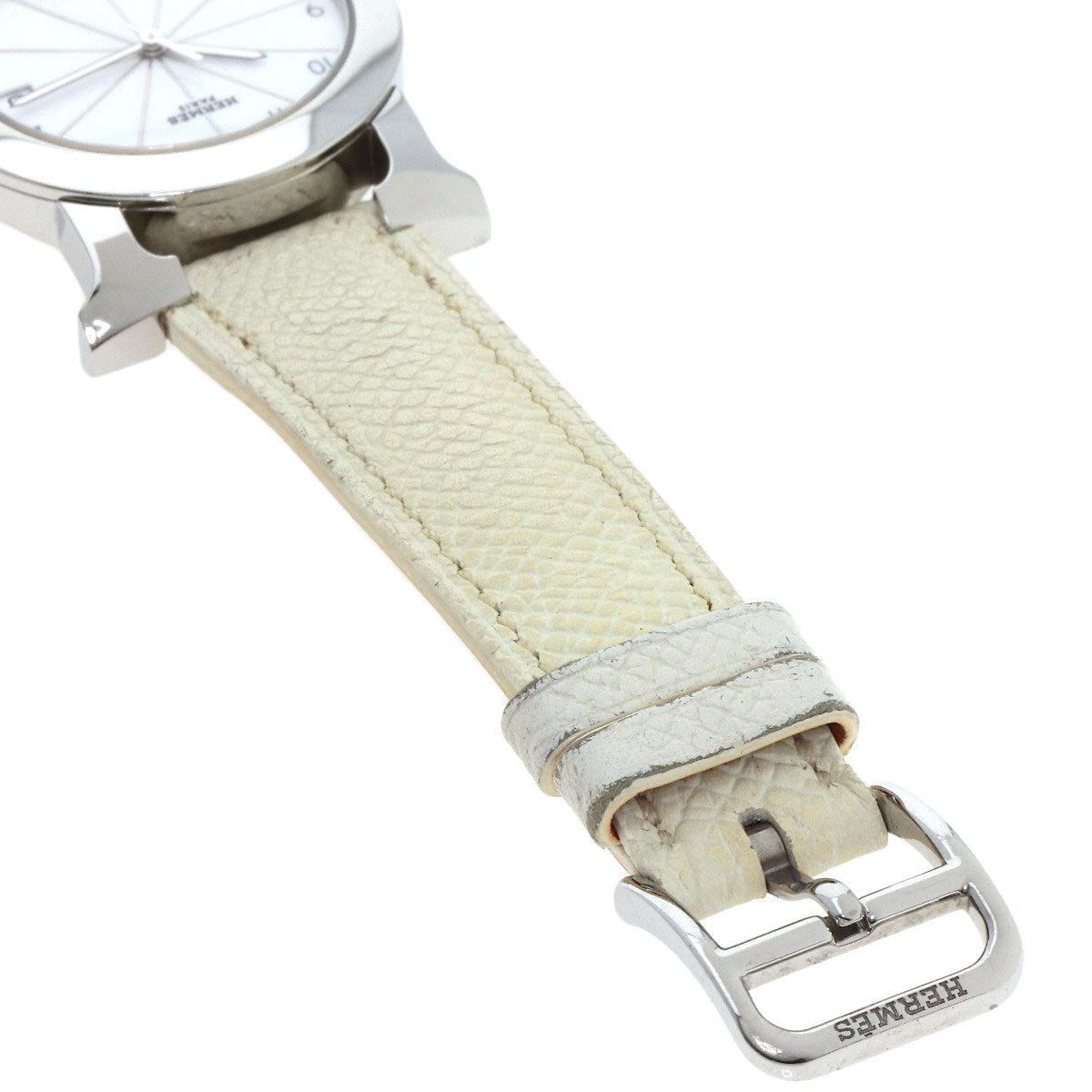 HERMES Watches Quartz HR1.510 Stainless Steel, Leather Silver H watch Rondo white dial Women  d