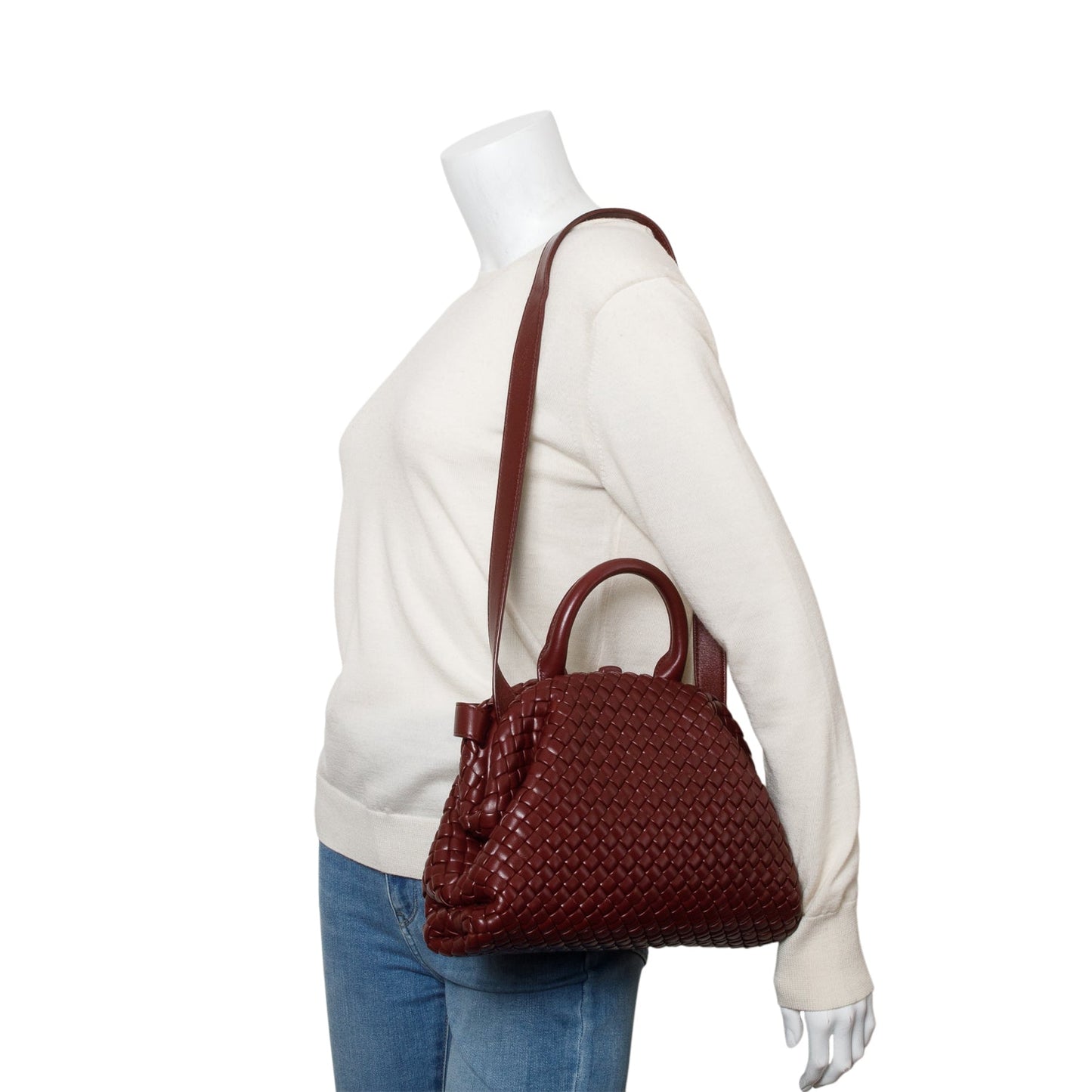 Bottega Veneta Burgundy Intrecciato Small Top Handle Bag