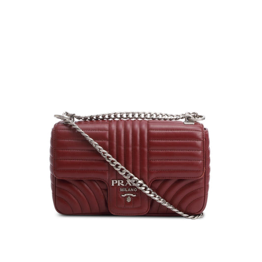 Prada Burgundy Soft Calf Impunture Diagramme Medium Chain Flap Shoulder Bag