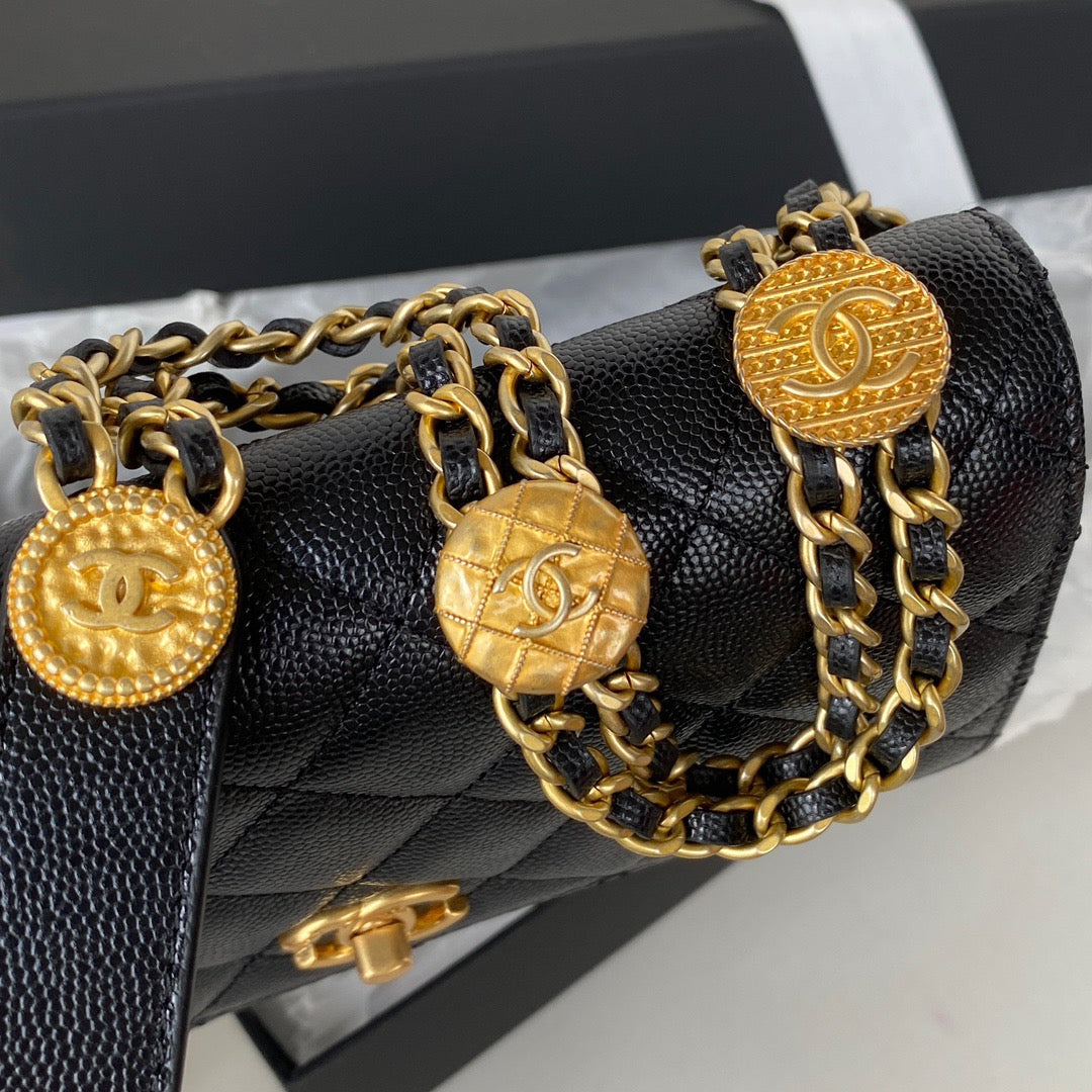 CHL Clutch With Chain Gold Hardware Black For Women Handbags, Shoulder Bags 7.1in/18cm AP2860
