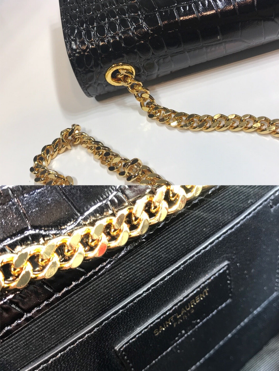 Top Quality Kate MeTop Qualityum Chain Bag With Tassel In Embossed CrocoTop Qualityle Black For Women 9.4in/24cm YSL 354119DND0J1000