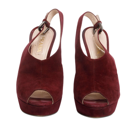 Prada Burgundy Suede Slingback Pumps, Size 38