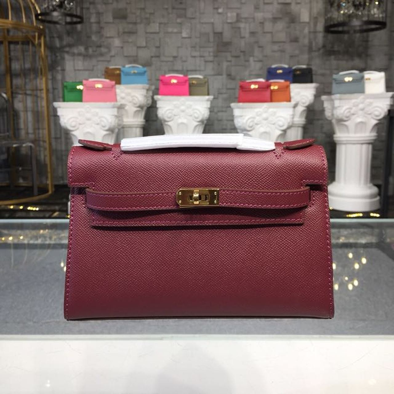 Top Quality Mini Kelly KP Pochette Burgundy For Women Gold Toned Hardware 8.7in/22cm