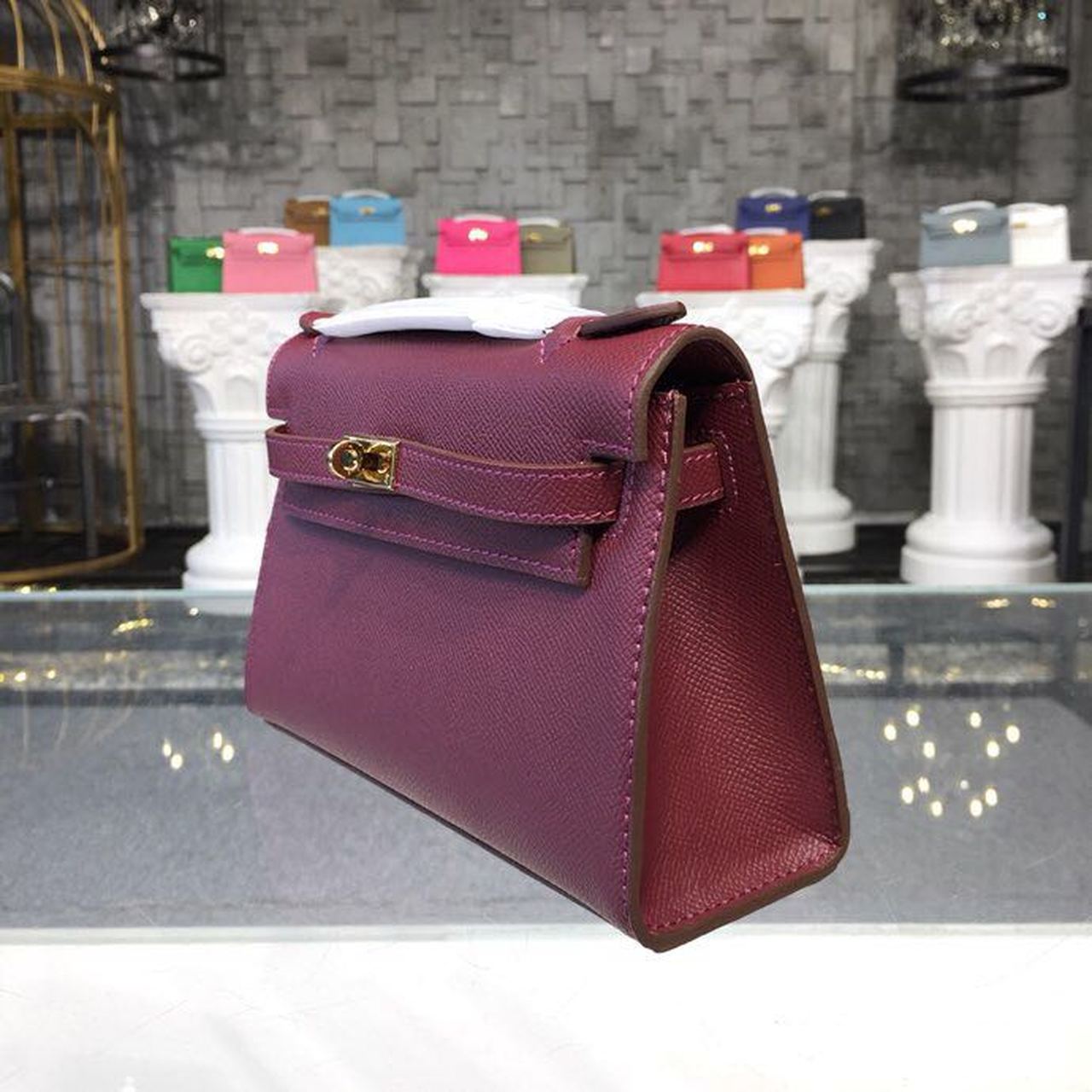 Top Quality Mini Kelly KP Pochette Burgundy For Women Gold Toned Hardware 8.7in/22cm