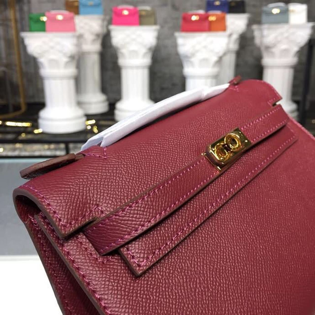 Top Quality Mini Kelly KP Pochette Burgundy For Women Gold Toned Hardware 8.7in/22cm