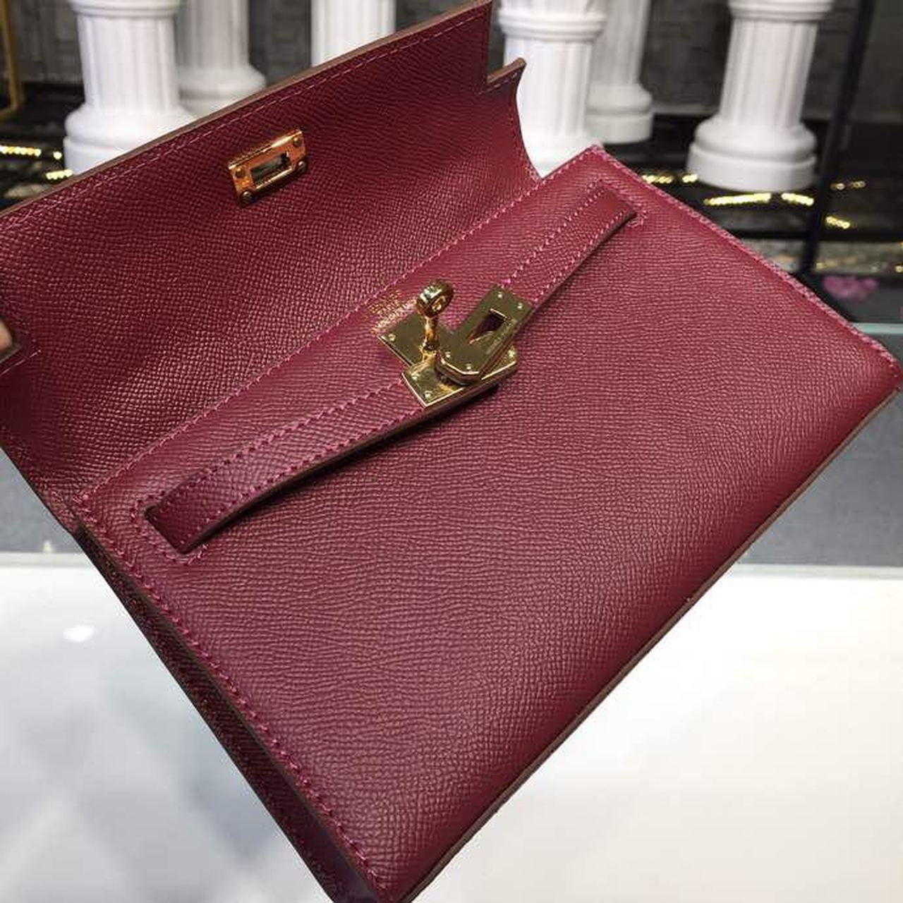 Top Quality Mini Kelly KP Pochette Burgundy For Women Gold Toned Hardware 8.7in/22cm