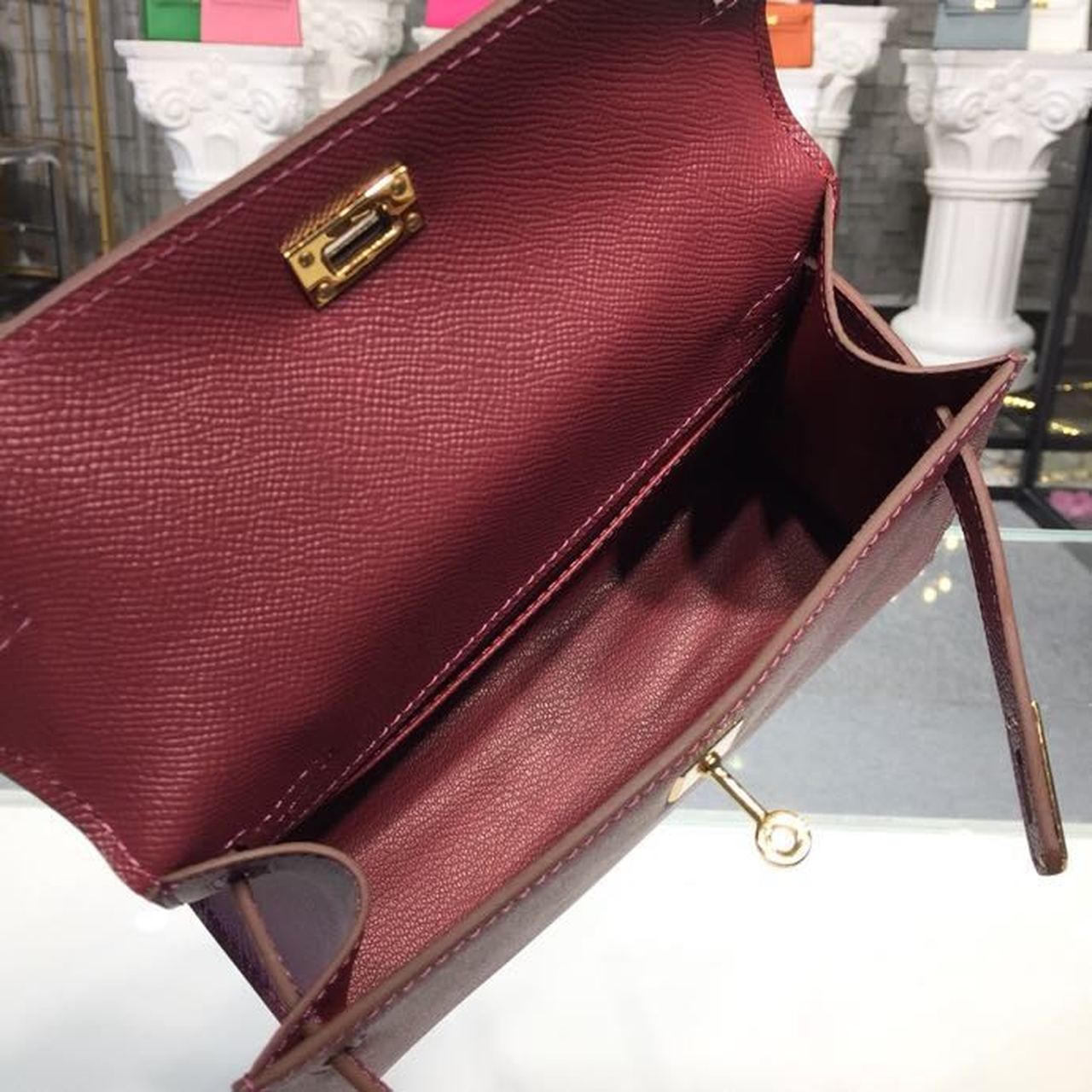Top Quality Mini Kelly KP Pochette Burgundy For Women Gold Toned Hardware 8.7in/22cm