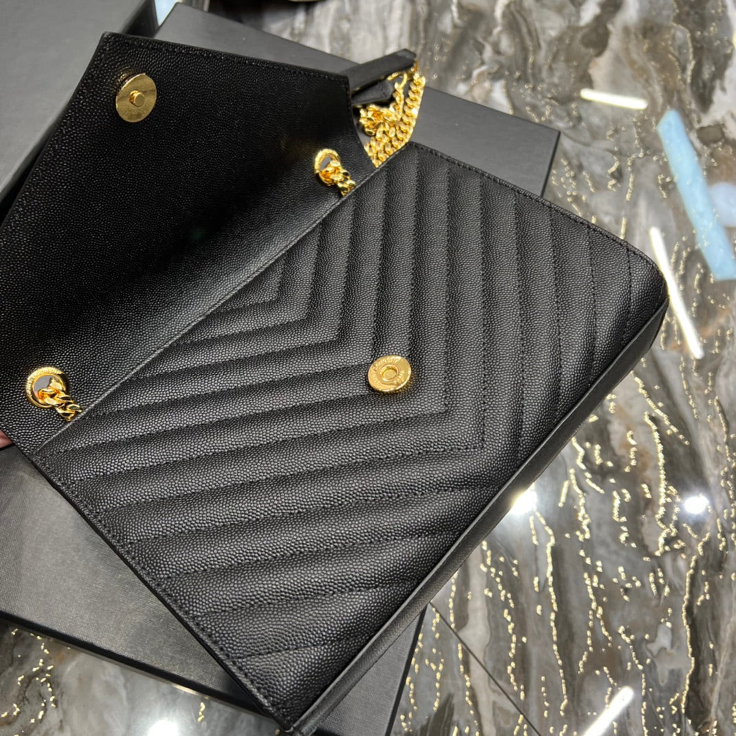 YSSL College Medium Chain Bag Black Gold Toned Hardware For Women 9in/24cm YSL 600279BRM071000