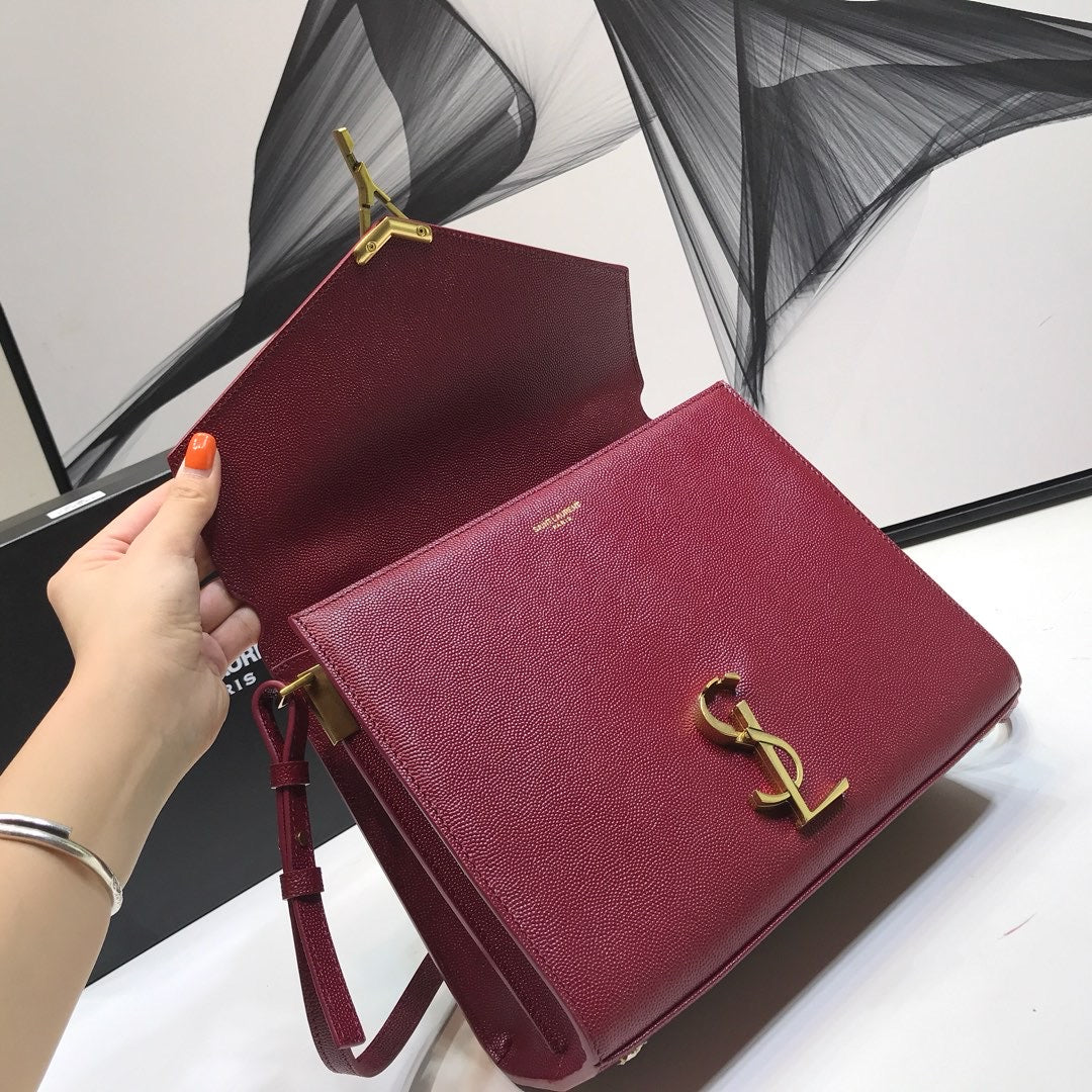 YSSL Cassandra Medium Top Handle Bag In Grain Burgundy For Women 9in/24.5cm YSL  578000BOW0W6475