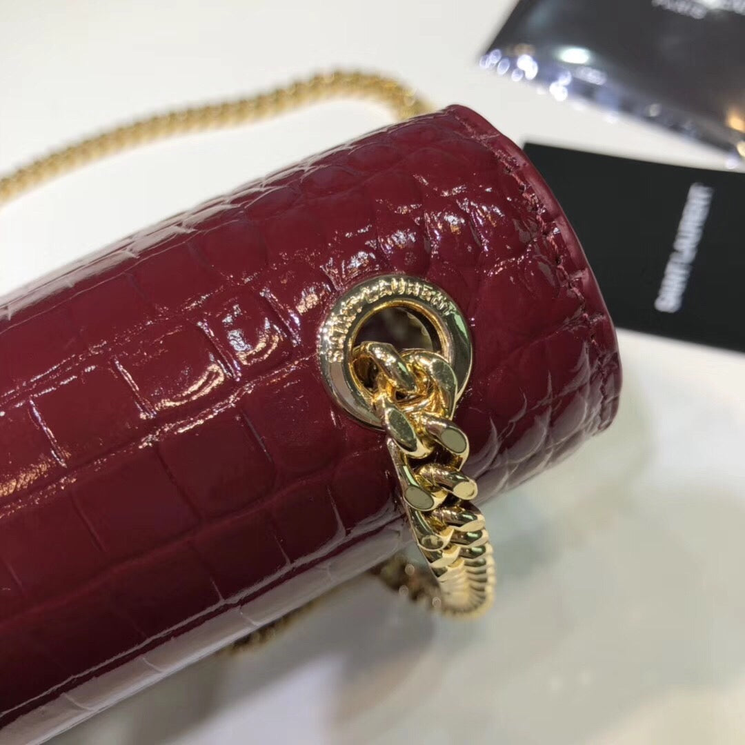 Top Quality Kate Small Chain Bag With Tassel In Embossed Burgundy For Women 7.8in/20cm YSL 