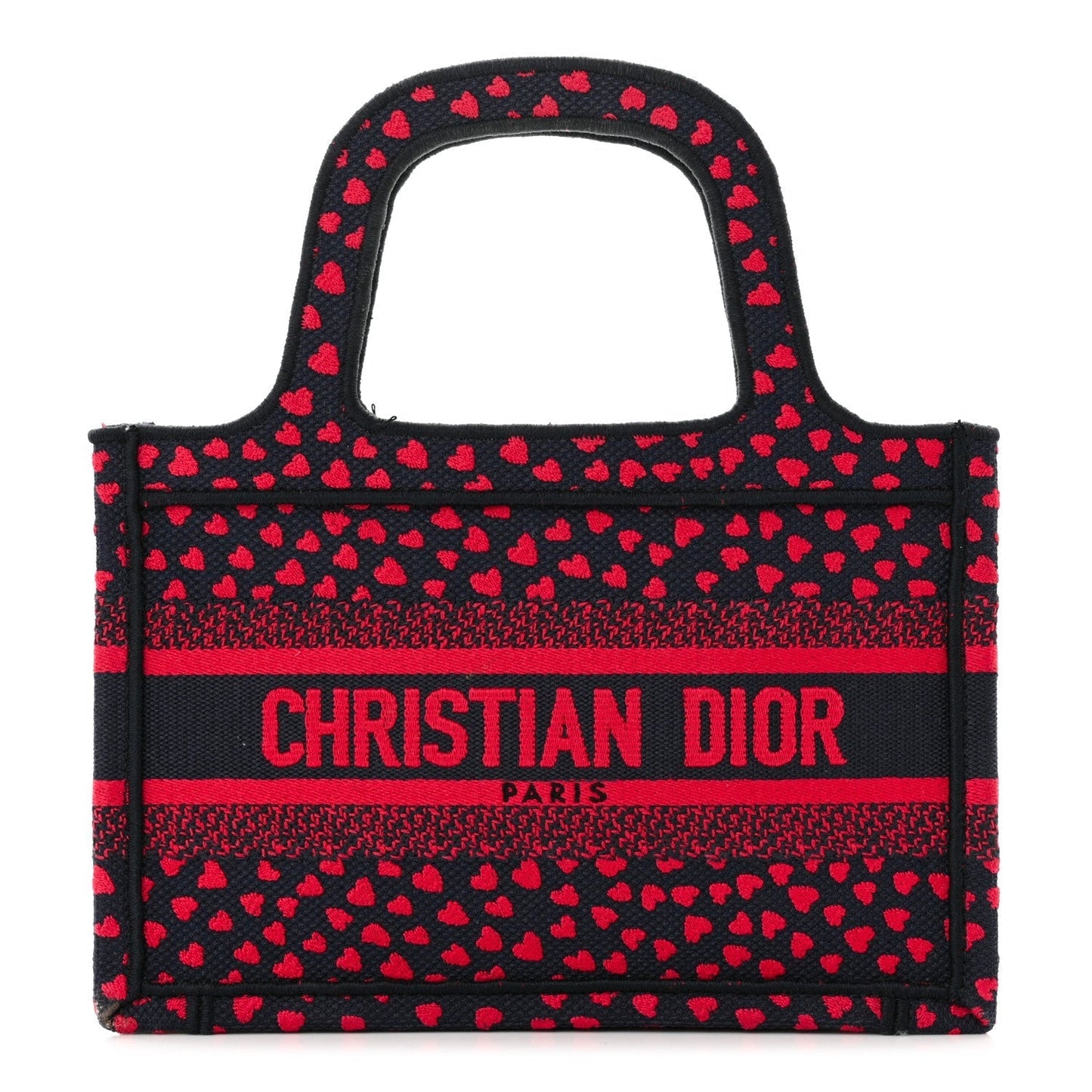 Christian Dior Canvas Embroidered Pop Heart I Love Paris Mini Book Tote Red Multicolor