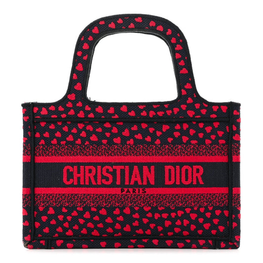 Christian Dior Canvas Embroidered Pop Heart I Love Paris Mini Book Tote Red Multicolor