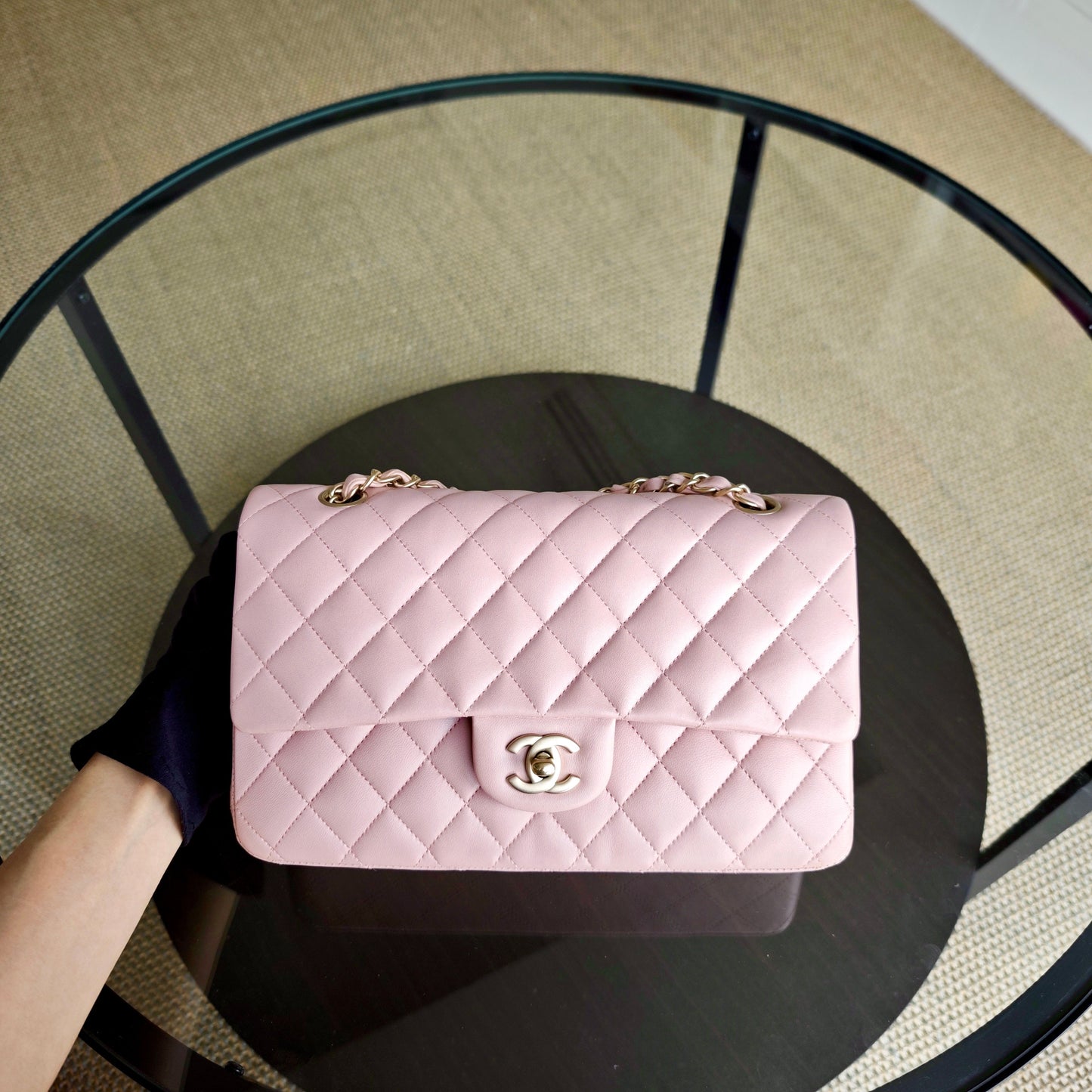 Chanel Classic Flap Medium - 25CM Quilted Lambskin Light Sakura Pink Gold Hardware