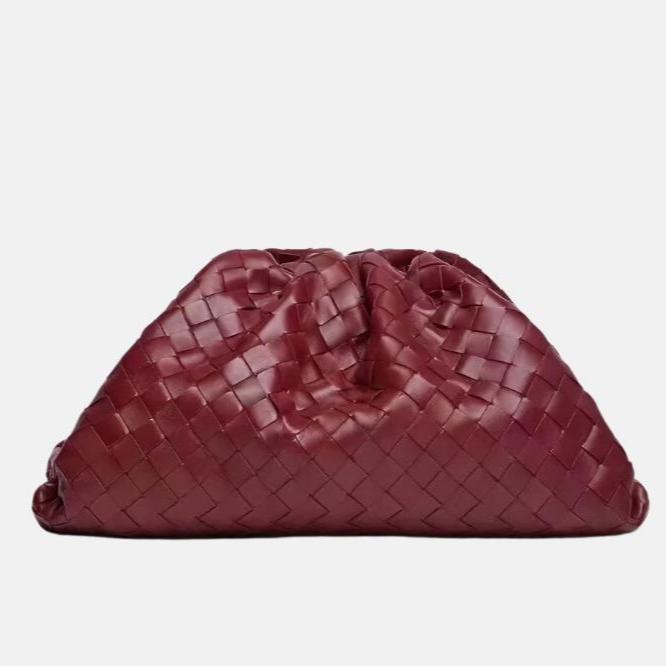 Bottega Veneta Pouch Large Intrecciato Leather Clutch Burgundy