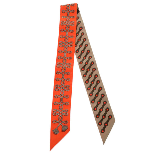 HERMES scarf silk Orange Twilly Galons et Brandebourgs Aiguillette and Brandenburg decoration