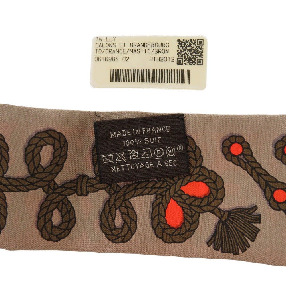 HERMES scarf silk Orange Twilly Galons et Brandebourgs Aiguillette and Brandenburg decoration