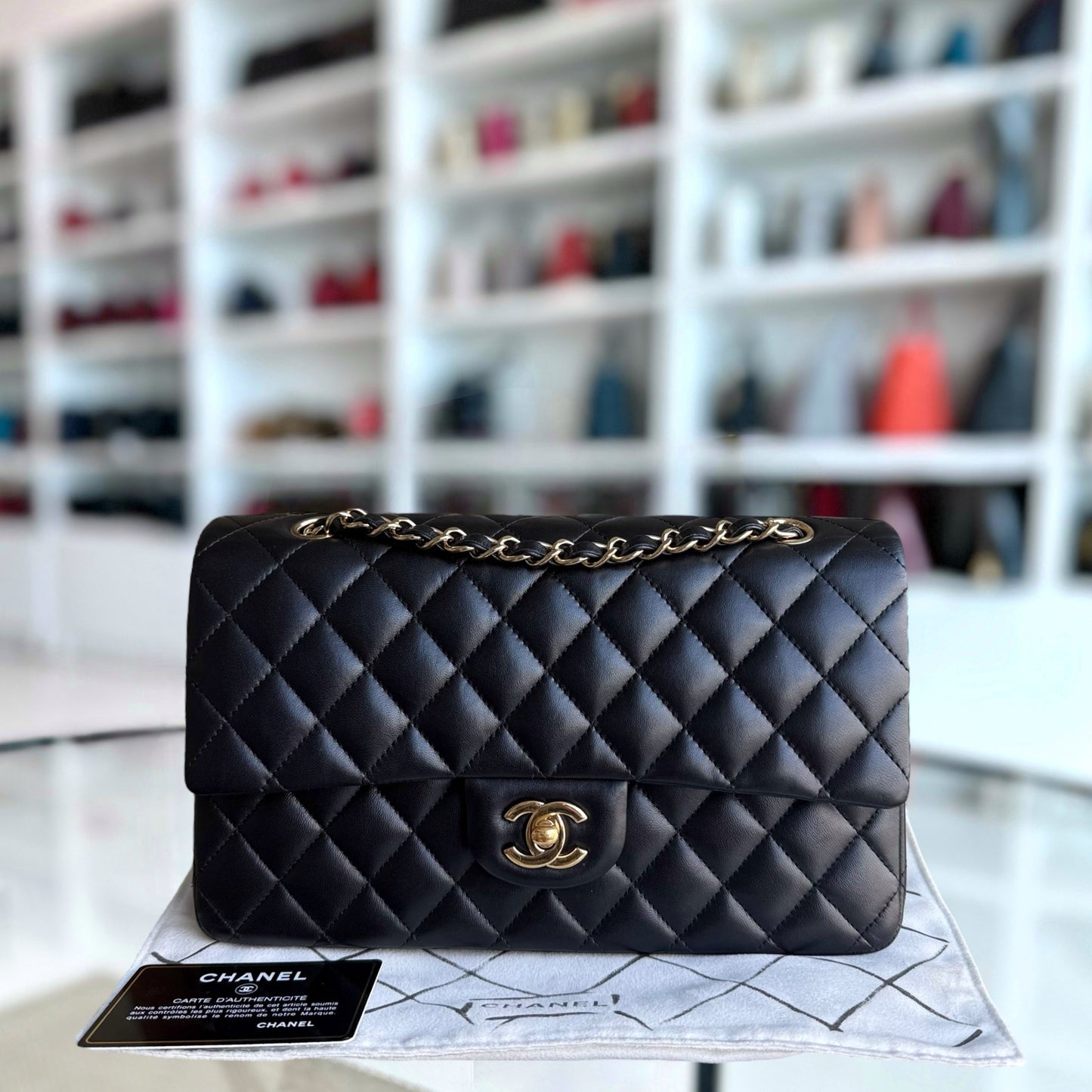 Chanel Classic Flap Medium - 25CM Quilted Lambskin Black Gold Hardware Series 18
