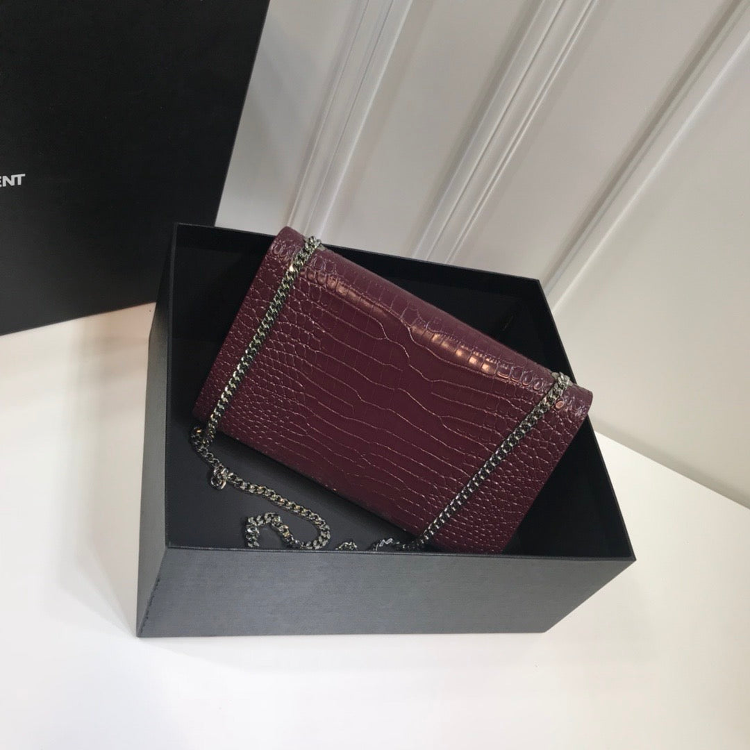 Top Quality Kate MeTop Qualityum Chain Bag With Tassel In Embossed CrocoTop Qualityle Dark Violet For Women 9.4in/24cm YSL